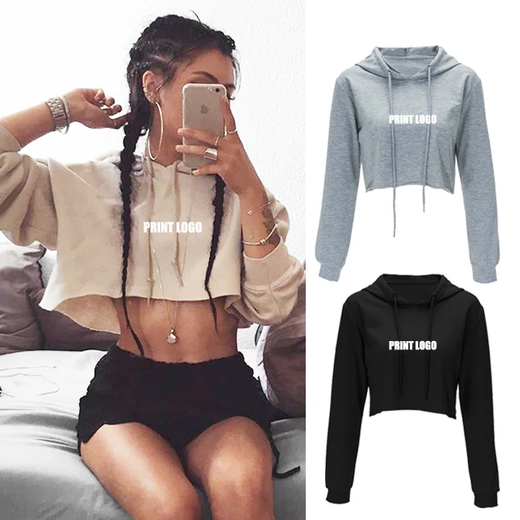 

Custoom Logo Service Tops Women Sexy Crop Long Sleeve Custom Crop Tops Hoodie