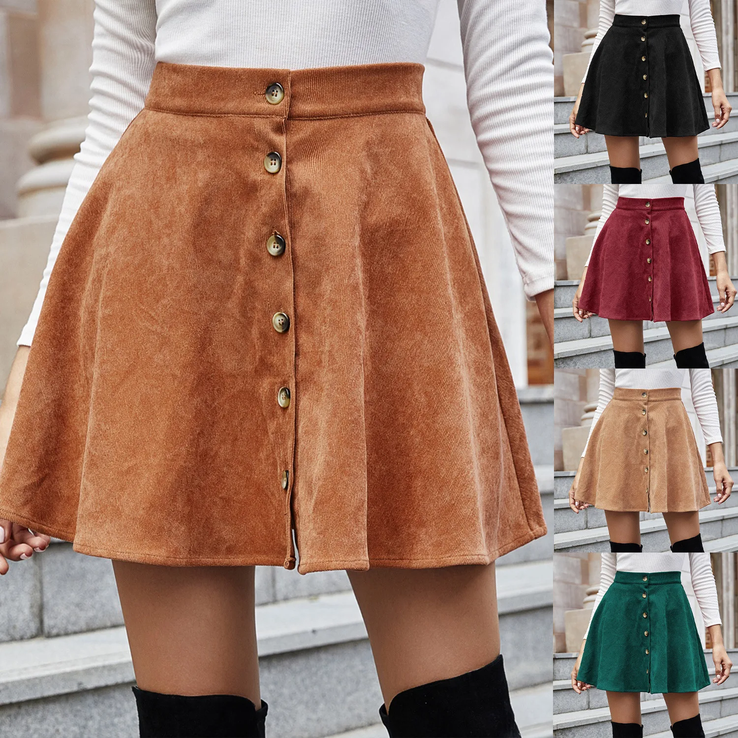 

Female Corduroy Sweet College Style Pleated Skirt High Waist Skirt high waisted skirts for women, As picture