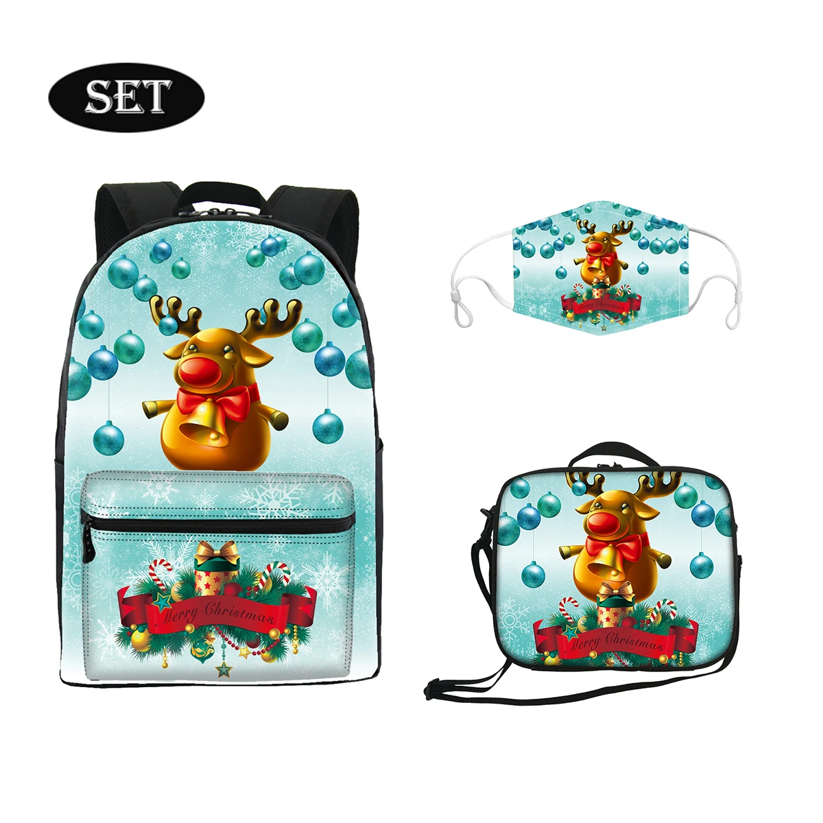 

New Arrival Best Price Merry Christmas printed lunch box and bag set sac a dos fille+lunch bag 2020 waterproof lightweight, Customized