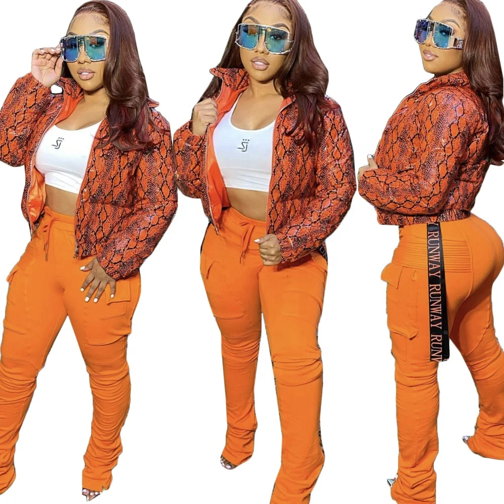 

B63727A Europe and The United States autumn and winter new style stand-up snake print casual thicken cotton coat, As picture
