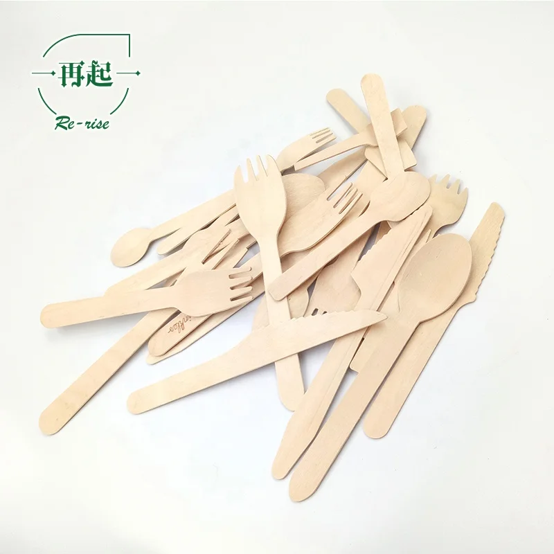 
Top Quality Custom Logo Branded Hot Stamped Printed Wood Disposable Spoon Fork Knife 