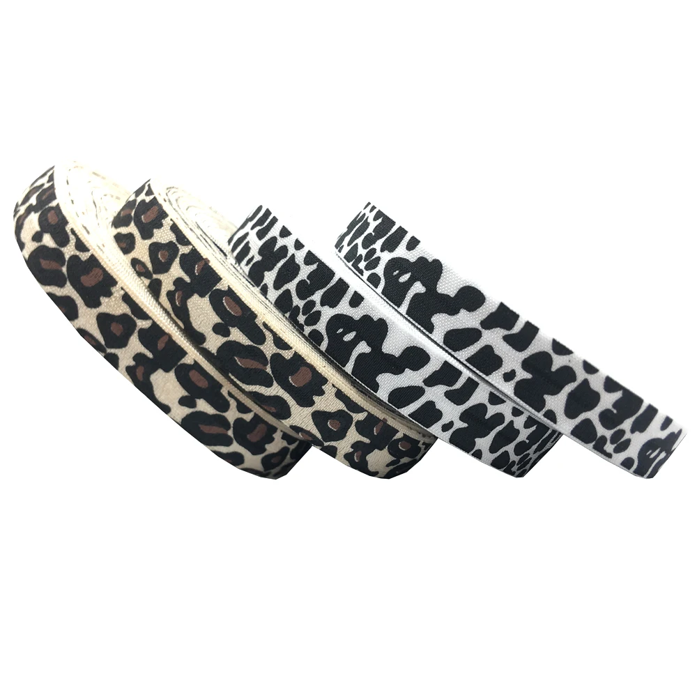 

100 Yards Leopard Print Fold Over Elastic Cheetah Design FOE Elastic Ribbon for DIY Hair Accessories Girls Ponytail Holder, 2 colors, as per picture