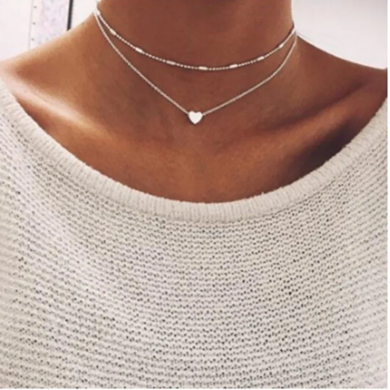 

Hot Sale Minimalist Style Small Love Neck Chain Copper Heart Double Pendant Clavicle Necklace, Picture shown