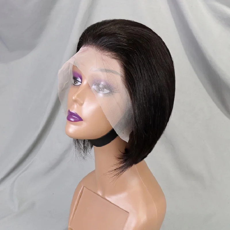 Wholesale Peruvian Straight Short Bob Wigs 100% Human Hair Pixie Cut Transparent Lace Wig for Women Full Frontal 13*4 Bob Wig