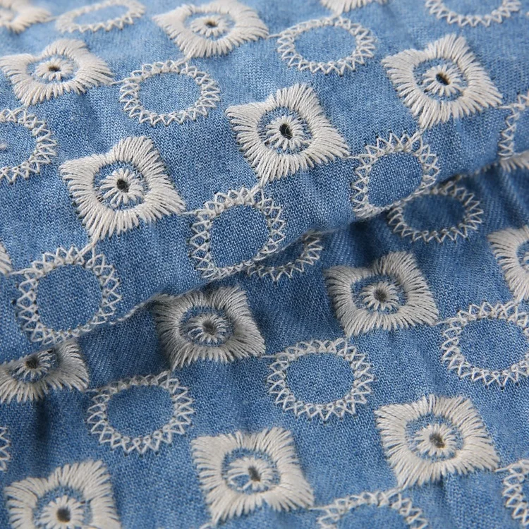 embroidered denim fabric by the yard