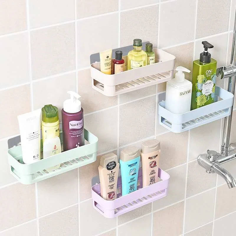 

Bathroom Accessories Nail Free Wall Mounted Plastic Storage Box Multi-function Shower Shelf Hanging Kitchen Shelf