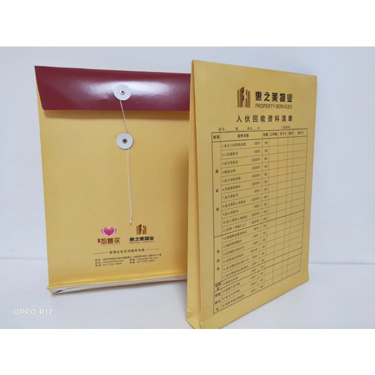 
2020 china suppliers kraft envelope file cover with button and string closure brown paper 