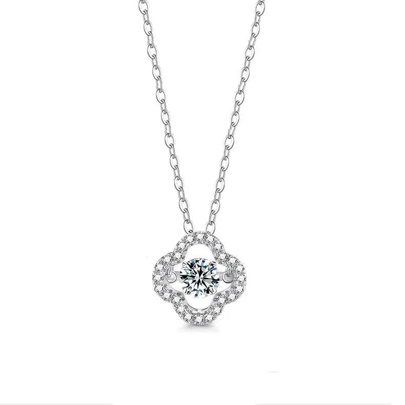 

fashion jewelry halsketten sterling silber 925 dancing diamond cubic zirconia pendant lucky four leaf clover necklace, Rose gold/white gold