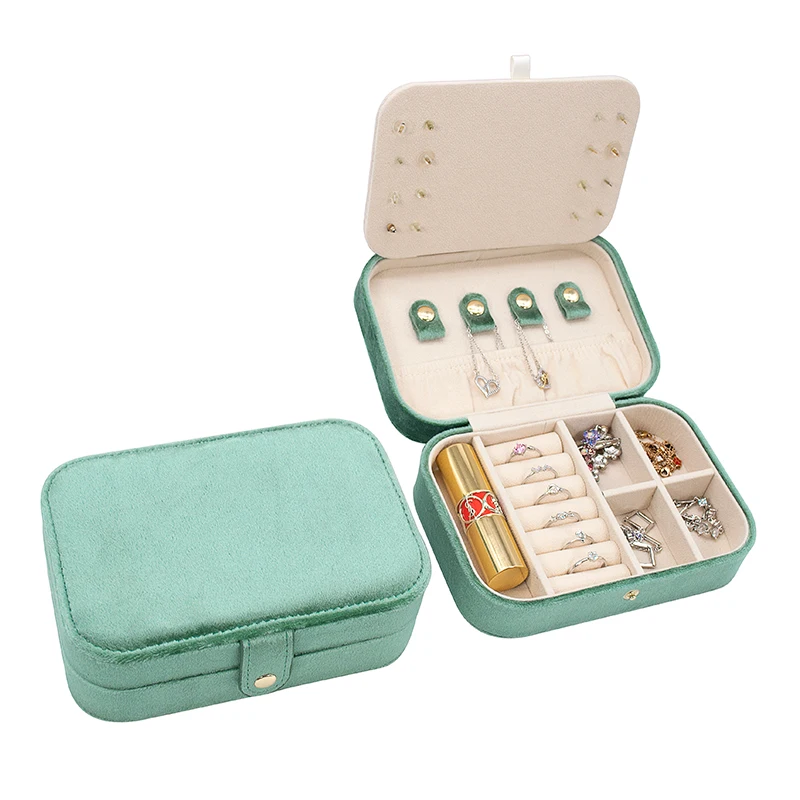 Travel Necklace Jewelry Storage Organizer Case Green Velvet Mirror Boxes Luxury Stud Earrings Box For Women