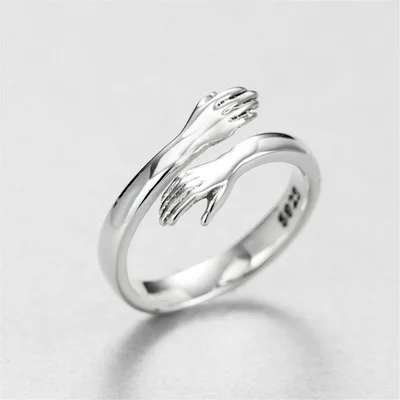 

Hot European and American New Gold silver jewelry love hug retro fashion tide flow open Couple ring For Men and women, Picture shows