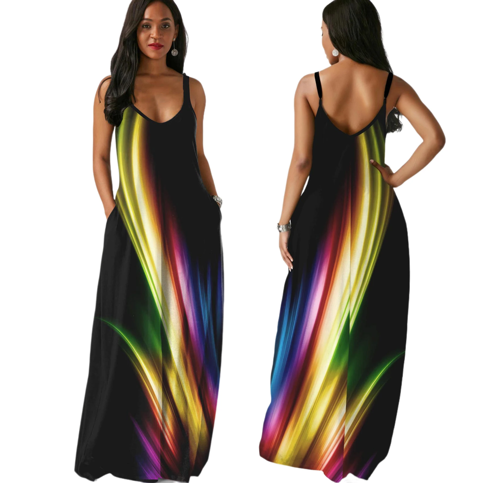 

high quality maxi v-neck ladies dresses summer women