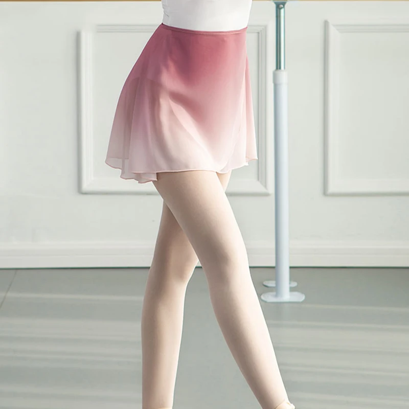 

Lyrical Contemporary Free Size Gradient Color Chiffon Short Wrap Skirt for Ballet Dance, Pink , green