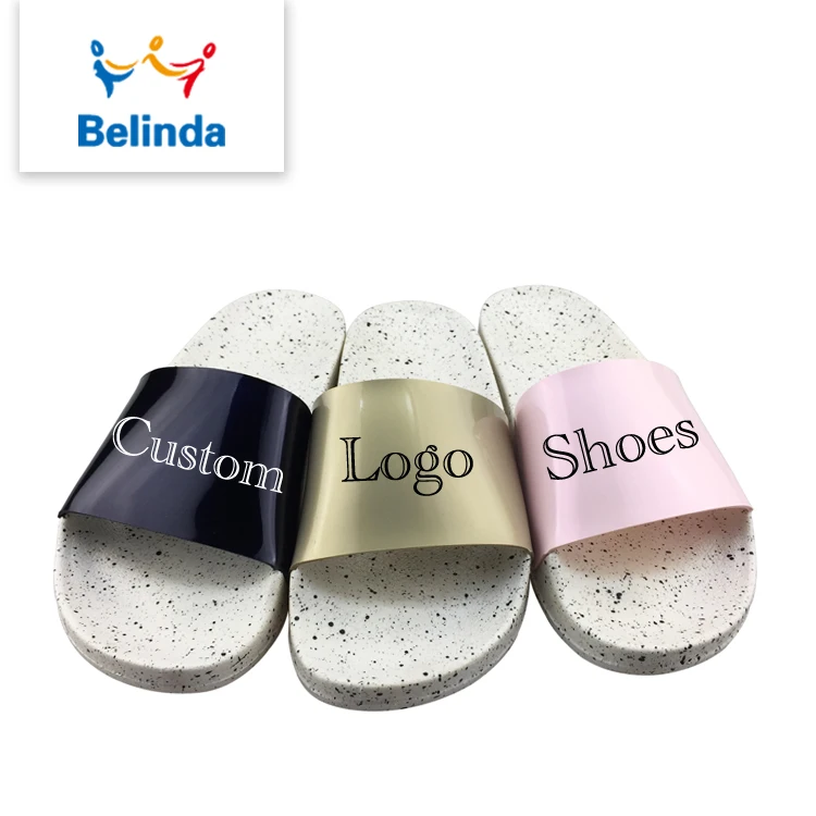 

Woman Footwear PVC Printed Latest Design Custom Slider Slipper