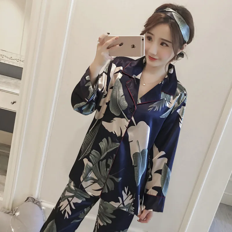 Silk Women Pajamas Winter 2 Piece Pajama Set Women Sleepwear Plus Size ...