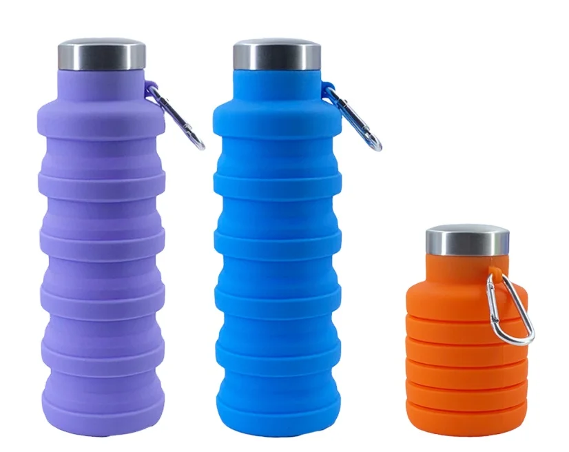 

2020 New products silicone drinking collapsible water bottle with Lid, Customized color acceptable