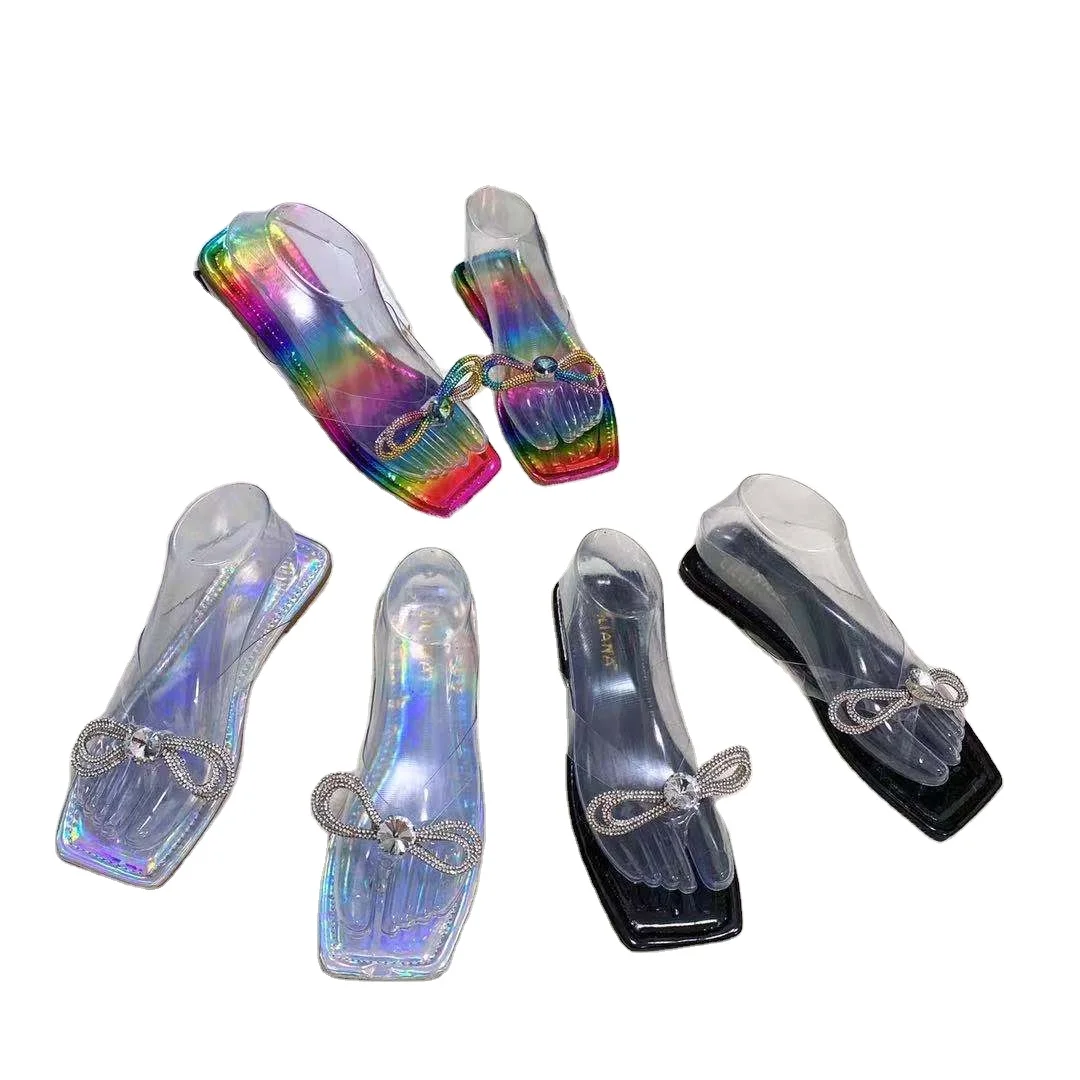 

2021 fashion Rhinestone flats colorful Flip flops dazzling Female slippers, Customized color