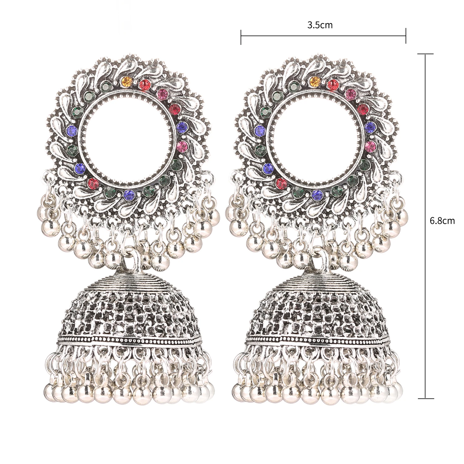 

High Quality Luxury Fashion Designer Bell Statement Earrings Jewelry Set Pendant Tassel Indian Jhumka Earrings Custom, Red/blue/black/mixed