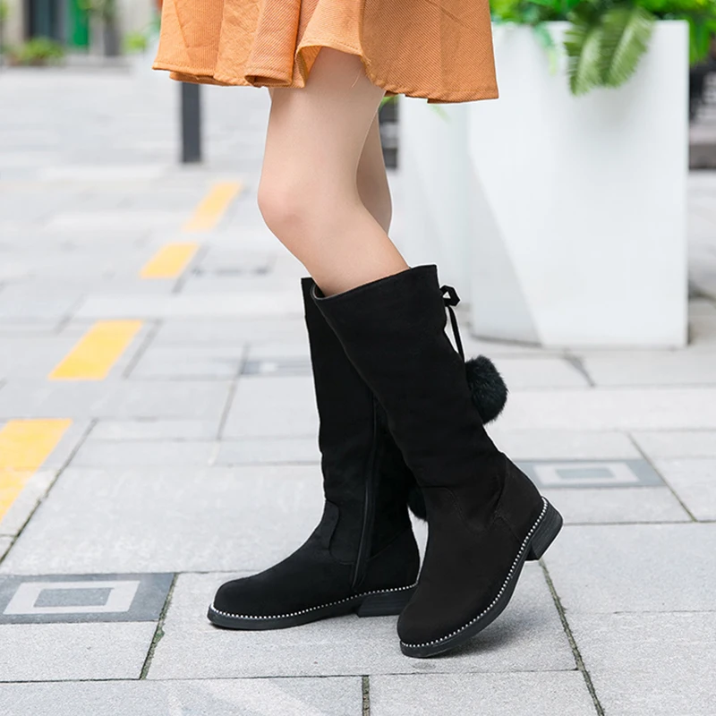 

Winter round-head Frosted leather Side Zipper Sweet Lady Medium boot