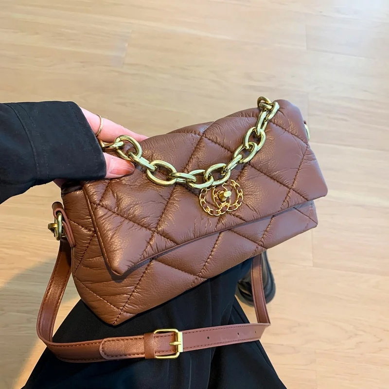 

2022 New Drop Shipping Fashion Stitching PU Pattern Designer Bags and Wallets Cross Shoulder Purse Women Metal Chian Handbag