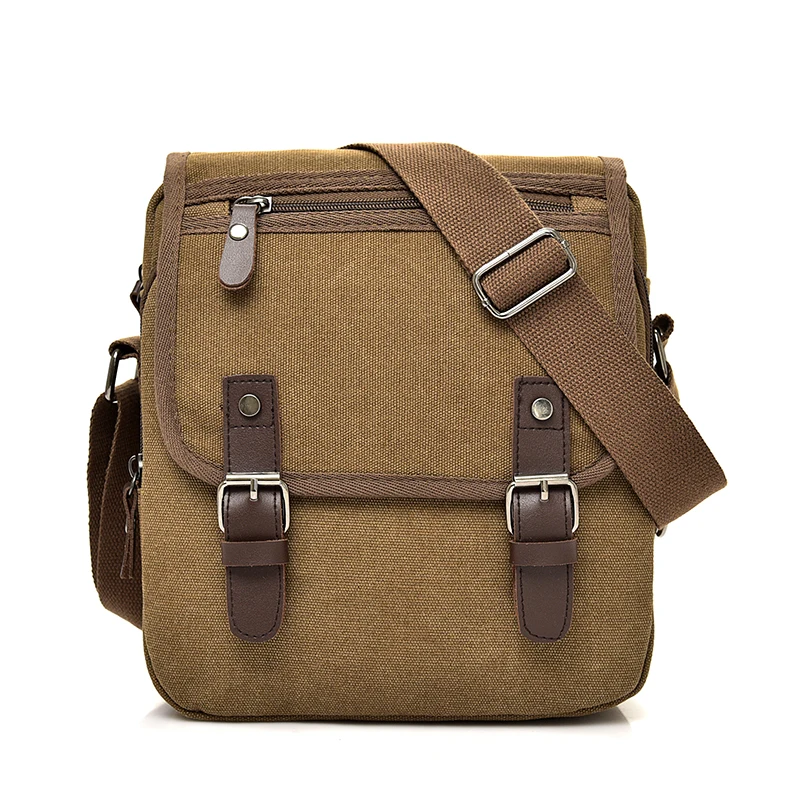 

2019 New Canvas Messenger Bags Vintage shoulder Casual Travel crossbody Men's sling bag, Khaki black coffee