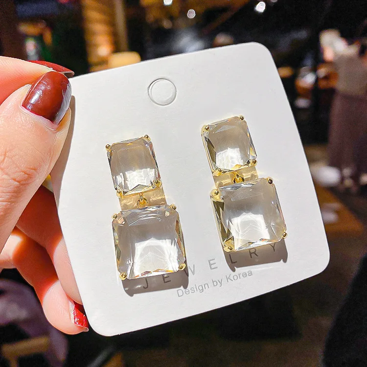 

Statement Earrings 2021 Square Geometric Earrings For Women Crystal Luxury Wedding Rhinestone Earring