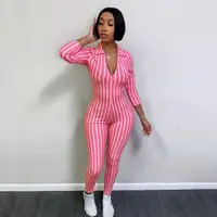 

Hot-Selling Fashion Women Long Sleeve Stripe Polyester Ladies Jumpsuits