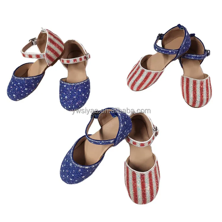 

2022 New Independence Day Toddler Baby Mary Jane Platform Shoes Spring Summer Kids Girls 4th of July Casual Sequins Sandals, Black,brown