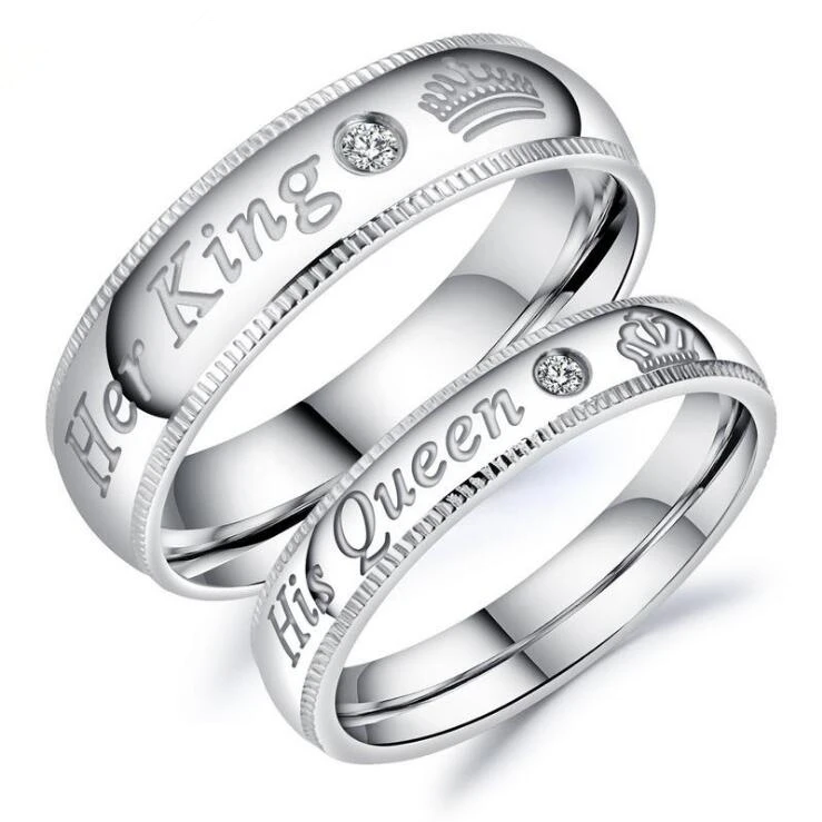 

Titanium Steel Couple Ring Zircon Wedding Rings Her King His Queen Ring