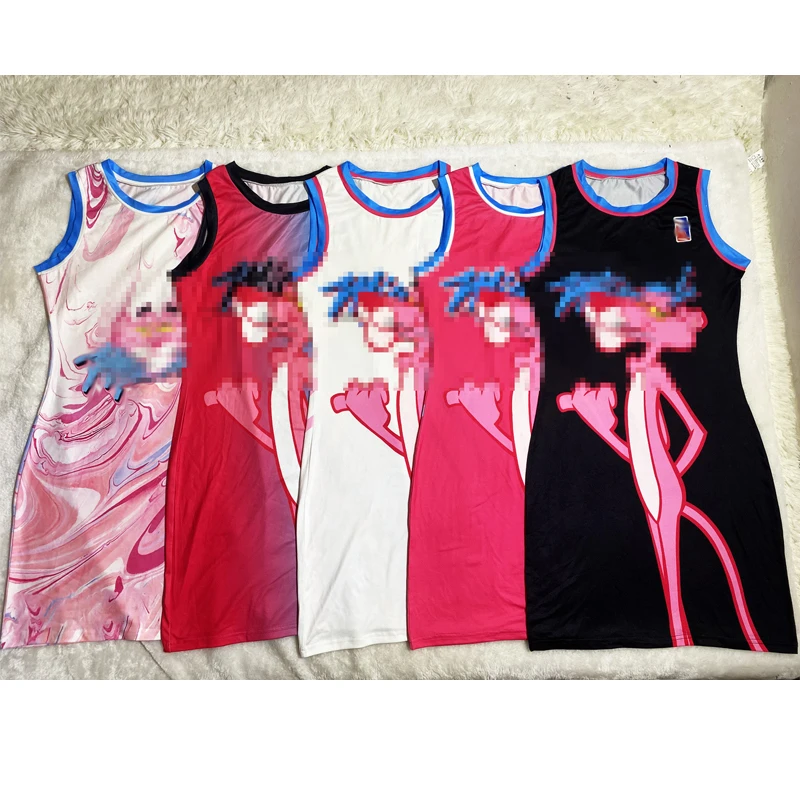 

Women Clothes Summer Sleeveless Cartoon Pattern Casual Dresses Mini Bodycon Dress Women, Custom color