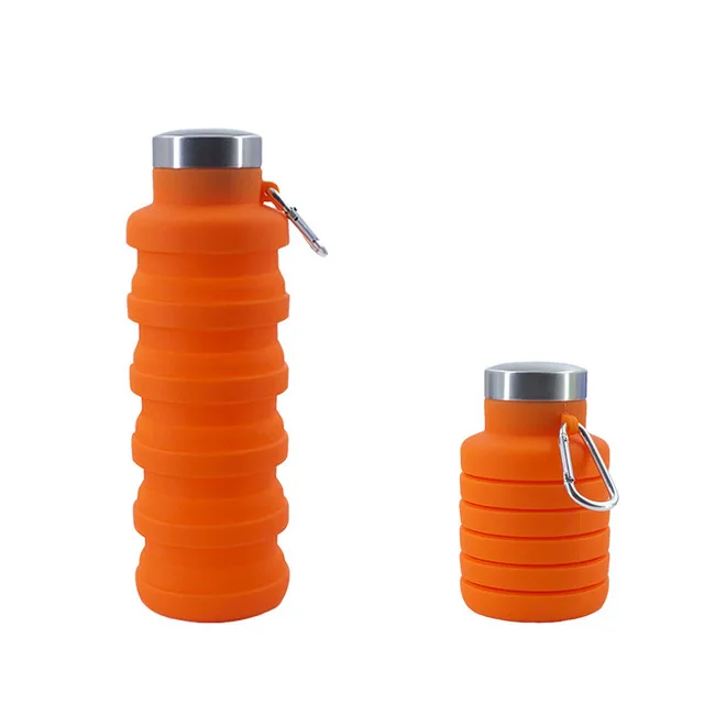 

550ML Hot sale wholesale Outdoor Collapsible Silicone Squeeze Foldable Sports recyclable Collapsible Silicone Water Bottle, Customized color acceptable