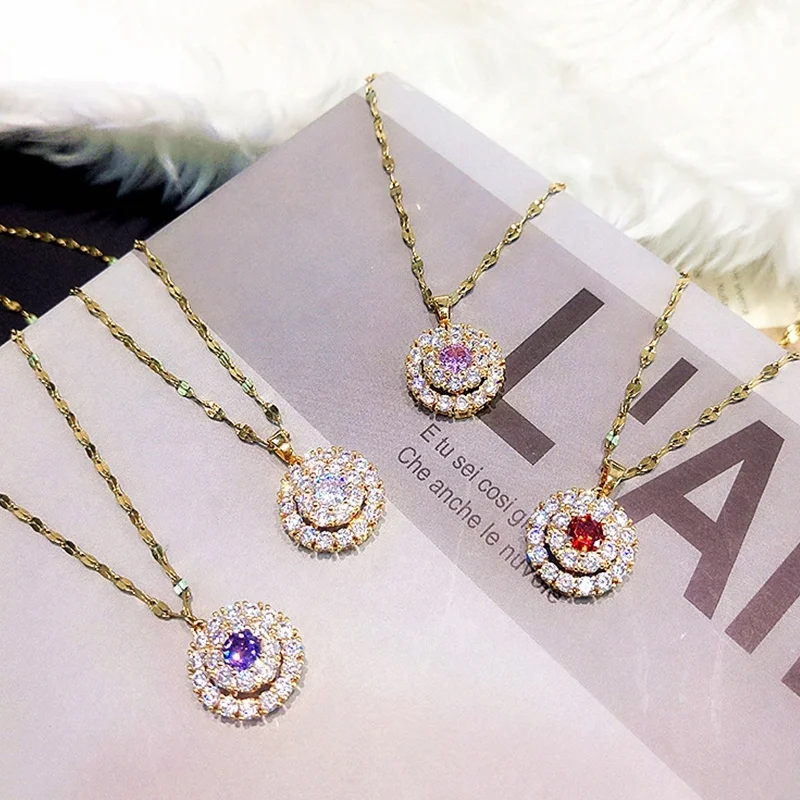 

2021 Diamond Crystal Turkish Spinning Eye Necklace With Stainless Steel Chain Fashion Women Gold Necklace