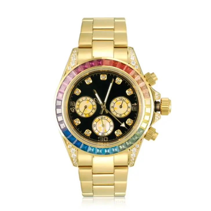 

2021 Hip Hop Luxury CZ stones watch Iced Out Gold Plated Stainless Steel Diamond Watch for men