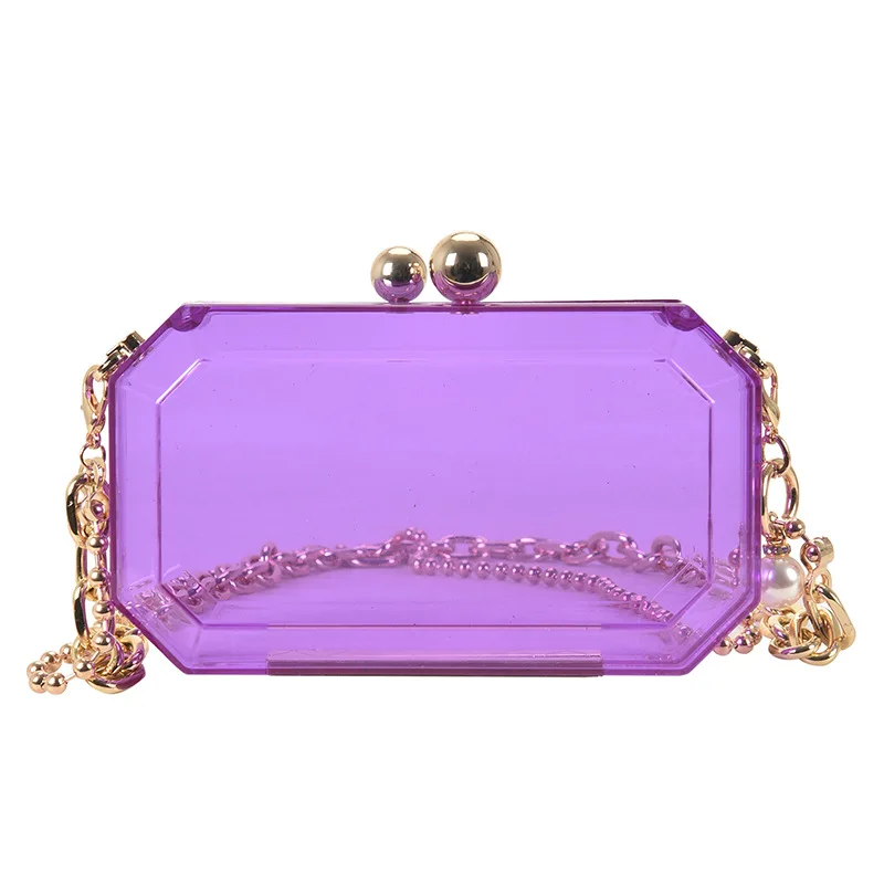 

2021 new PVC transparent box bag female chain fashion one shoulder bag trend gemstone clutch purse, Candy color