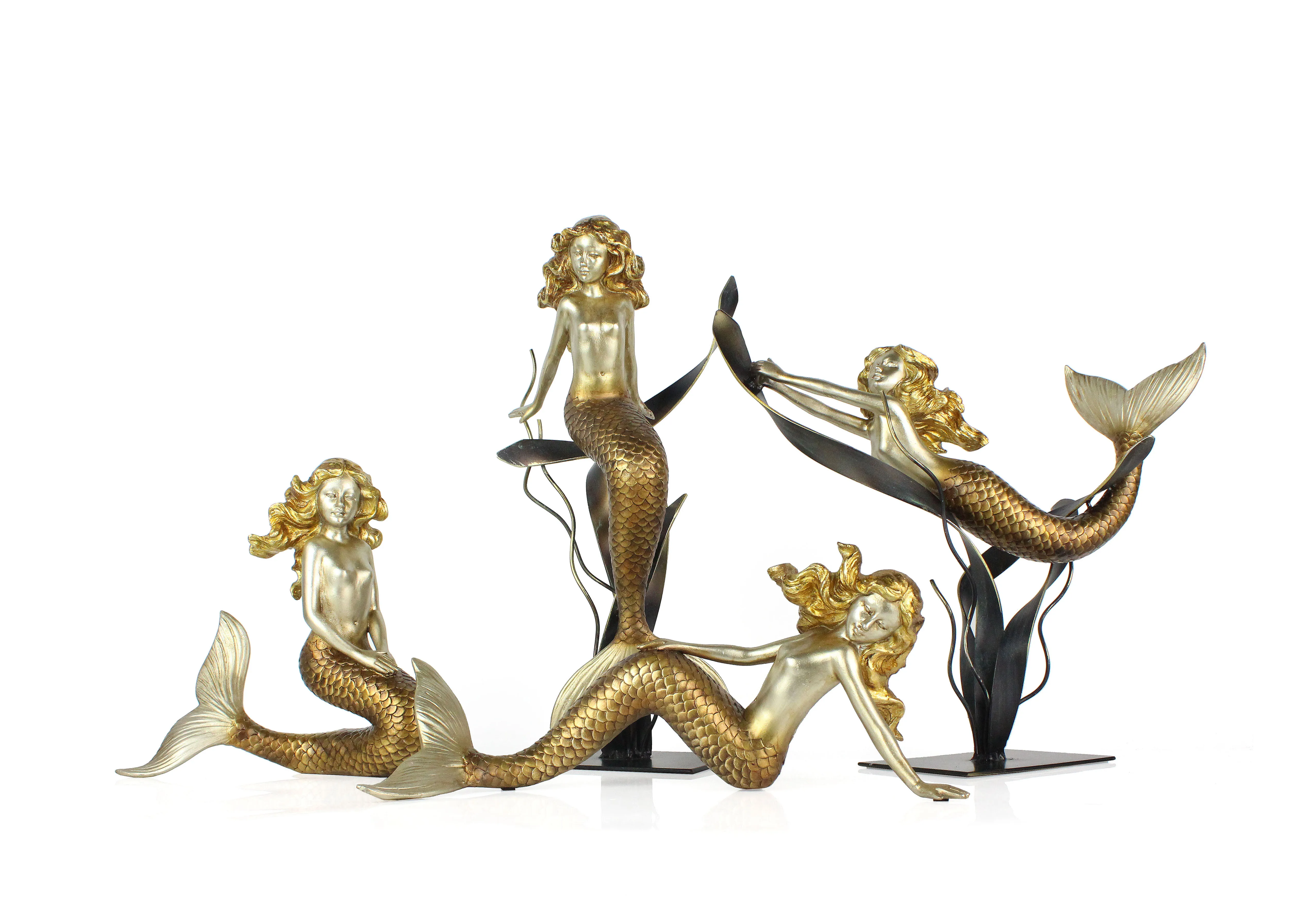 Wholesales Decorative Resin Luxury Gold Mermaid Statue For Home