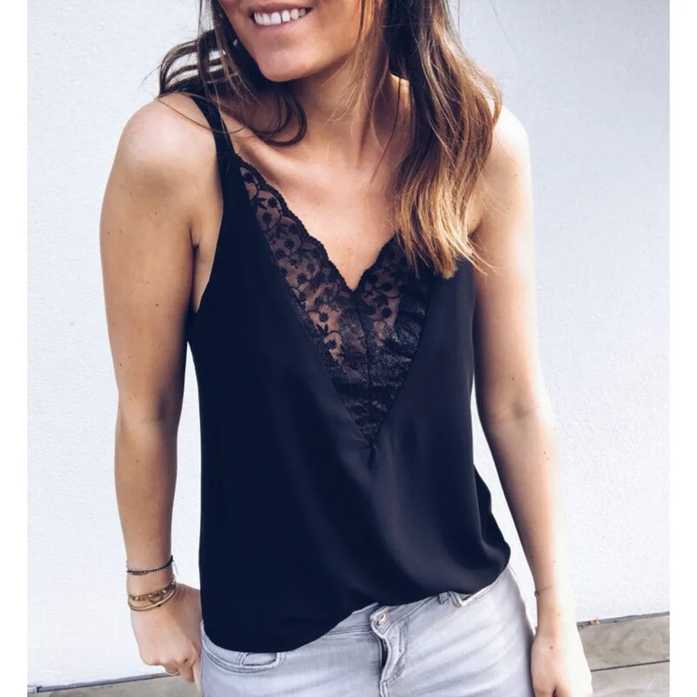 

2020 New Design fashion sleeveless spaghetti strap lace women ladies tank top