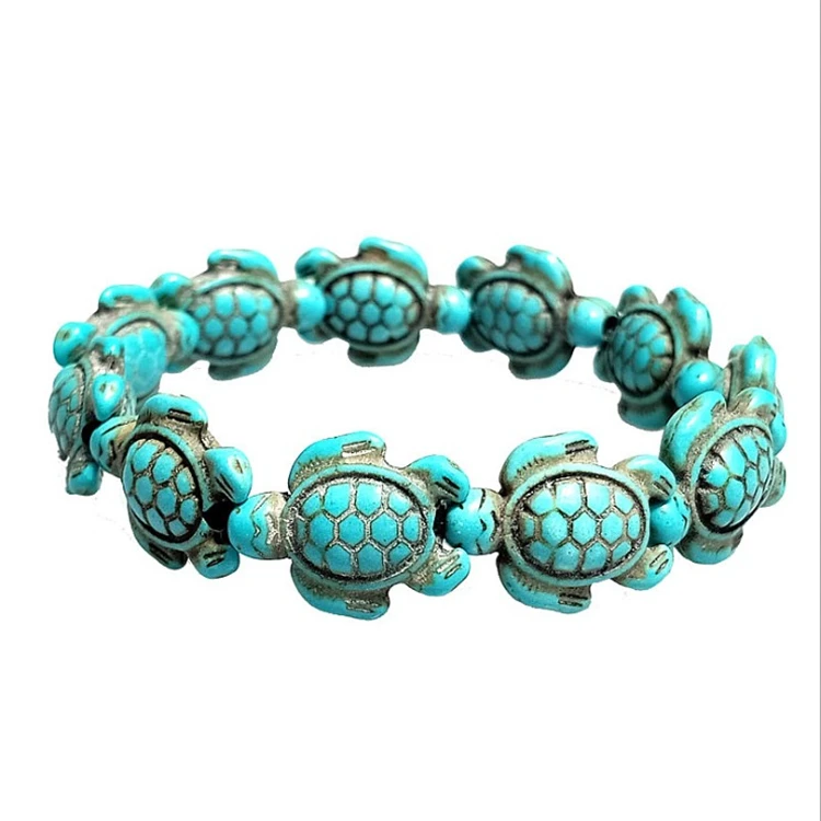 

New green turquoise turtle volcanic stone bracelet white turquoise natural stone bangle men and women stretch bracelet, As the picture show