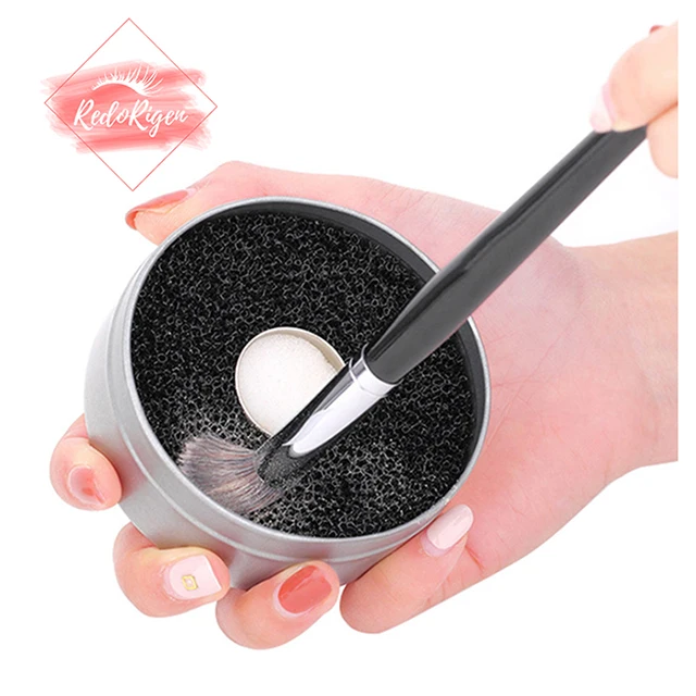 

New Arrival Beauty Tool Round Mini Portable Cleaner Dry Cleaning No-Wash Sponge Makeup Brush Cleaner Case Color Change Box, Custom