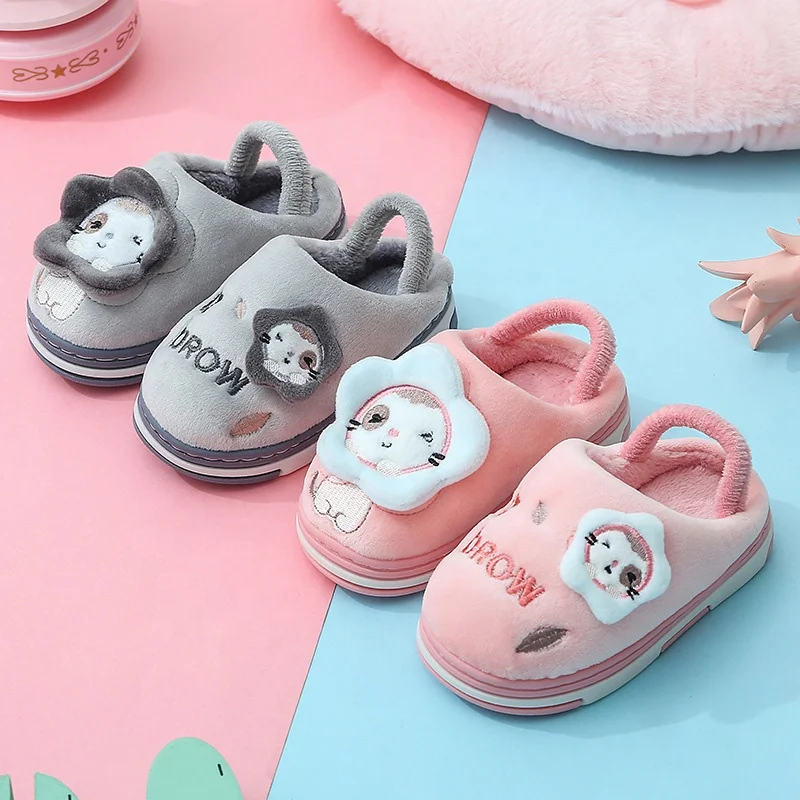 

ZM05 Baby Warm Cotton Furry Slippers Winter Spring Unisex Cartoon House Shoes, As picture or custom