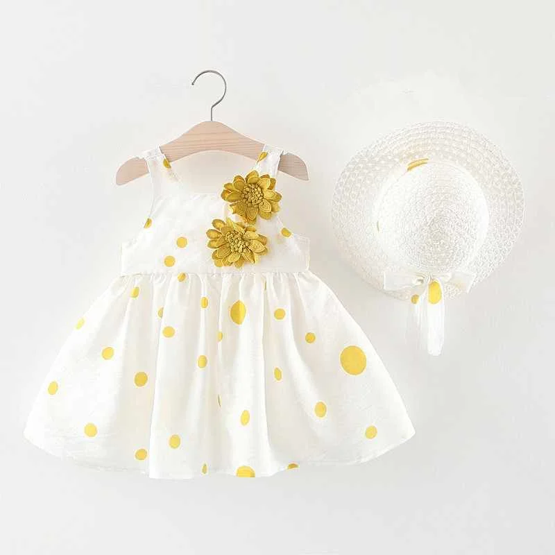 

Cheap Price 2021 New Fashion Korean Summer Baby Girls Dress 2pcs Drees + Straw Hat Sleeveless Baby Girl Beach Dress, Pink / yellow / green