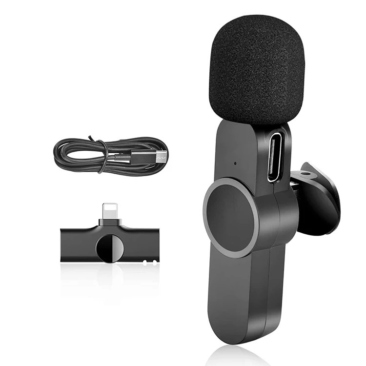 

Portable Smart Mini Lapel Lavalier Wireless 2.4G Microphone Type C Clip-on Stereo Noise Cancelling Live Video Streaming, Black