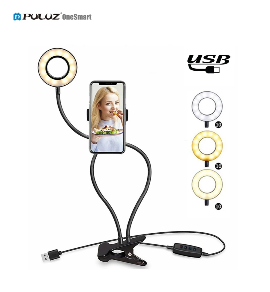 

2021 trendy products O ring Makeup beaty aro de luz selfi USB Selfie Ring Light with Clip Lazy Bracket Cell Phone Holder Stand