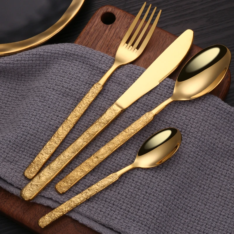 

High End Silverware Knife Spoon Fork Set 18/10 Stainless Steel Cutlery Set Gold Flatware Set, Silver/ gold