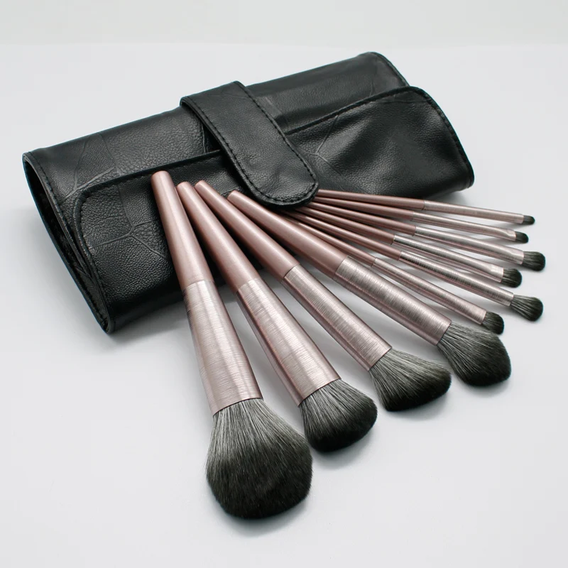

wholesale private label 10pcs professional makeup brush set rose gold with wooden handle