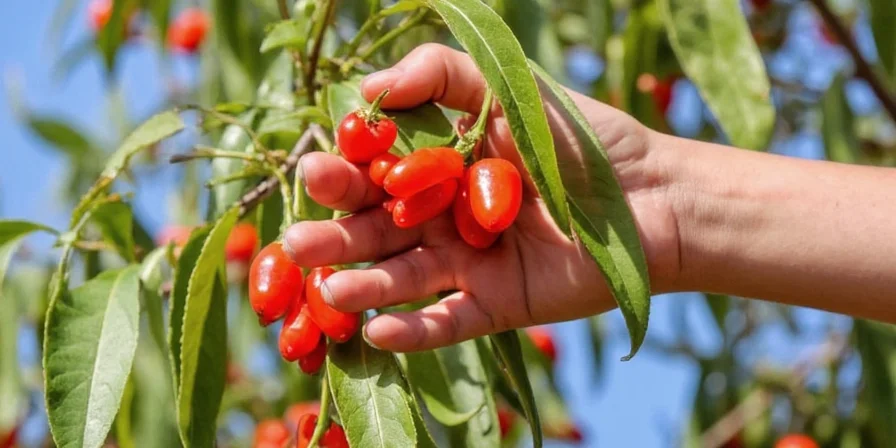 Fresh arbol chilies being added to a salsa mix