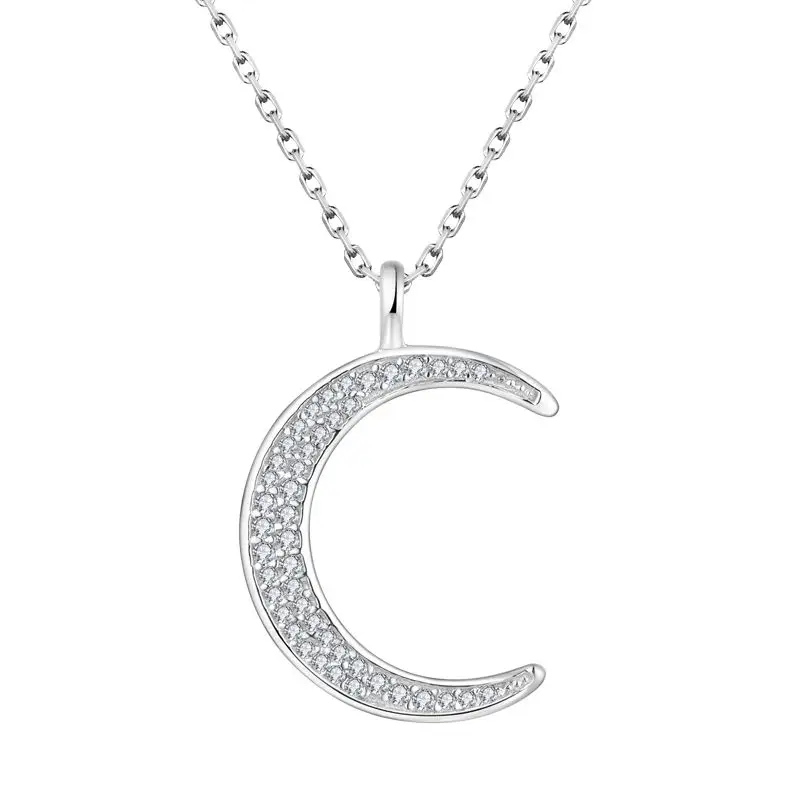 

Fashionable Romantic Women Diamond Half Moon Jewelry Necklace 925 Sterling Silver Cz Moon Pendant Necklace Jewelry