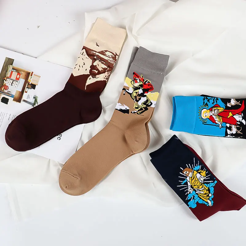 

2021New style wholesale custom funny unisex womens art patterned casual socks design, Custom color