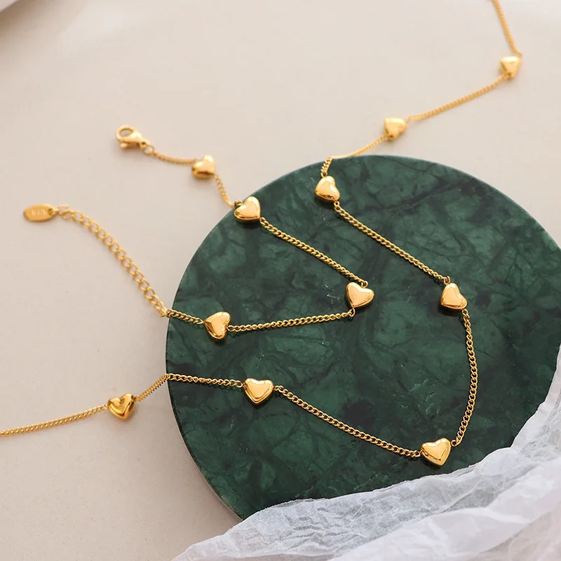 

Fashion 18K Plated Tarnish Free Jewelry Stainless Steel Personality Heart Clavicle chain Necklace Bracelet Sets YF2833