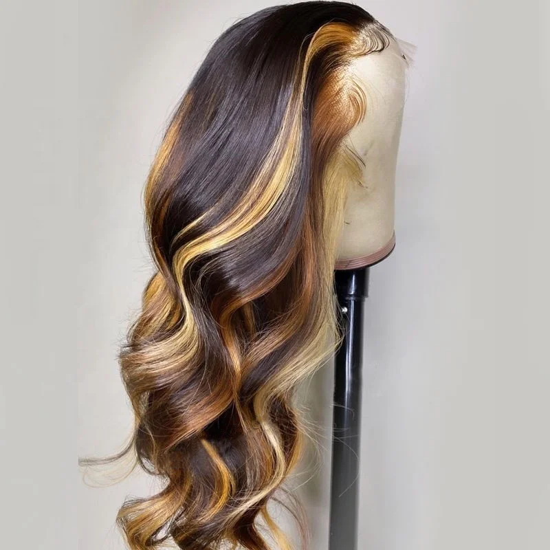 

Wholesale Ombre Honey Brown Lose Wave Remy Hair 100% Human Hair Wig Lace Front Wigs, Ombre honey brown color