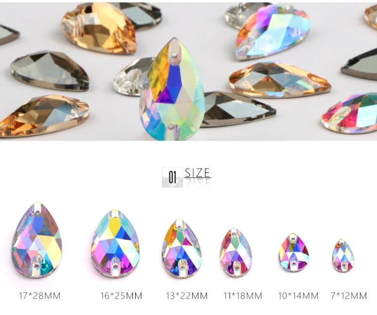 Wholesale 5A Crystal AB Sew on Rhinestone 11*18mm Flatback Teardrop Sew on Strass for Women Garment