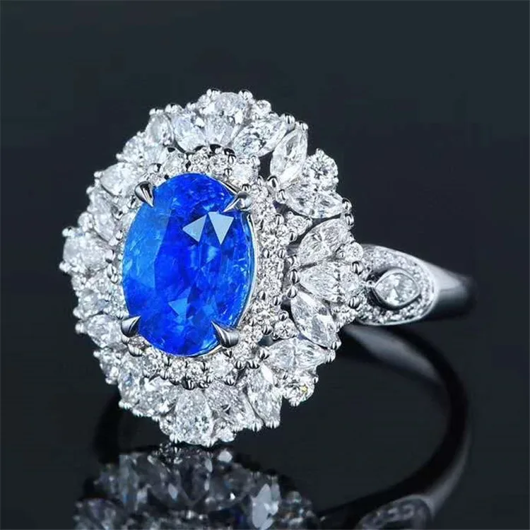 Women Blue Sapphire White Gold-Filled Engagement   Size 7 8 9 Rings Jewelry NICA 
